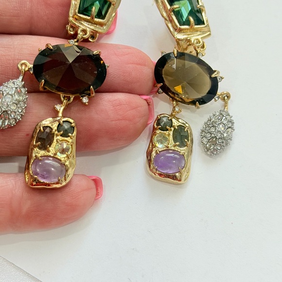 Alexis Bittar Gold-Tone Multi-Drop Earrings with Purple, Green & Clear Accents - Picture 2 of 2